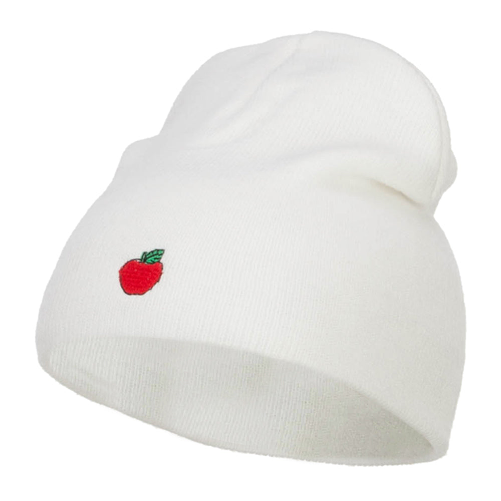 Mini Apple Embroidered Short Beanie - White OSFM