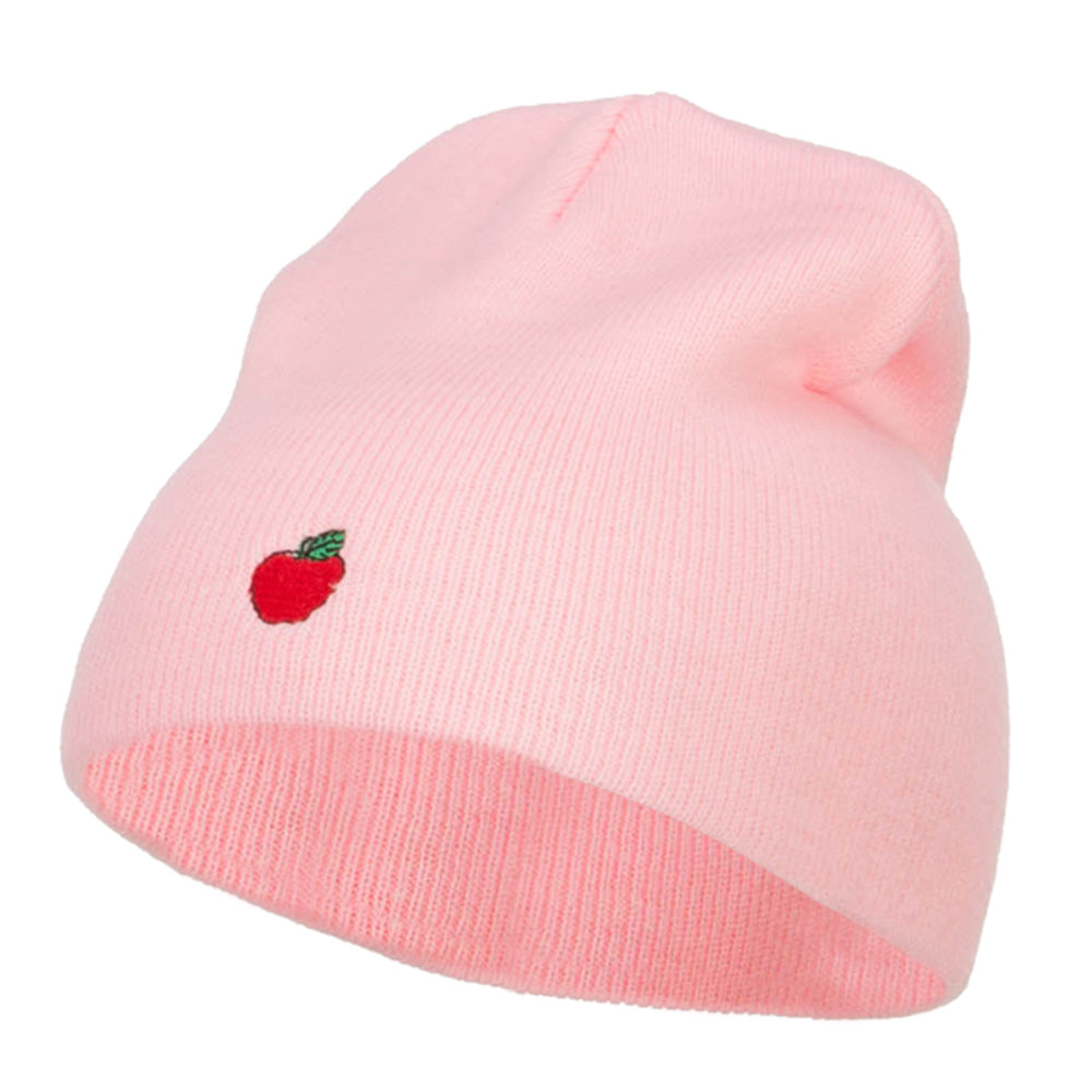Mini Apple Embroidered Short Beanie - Pink OSFM