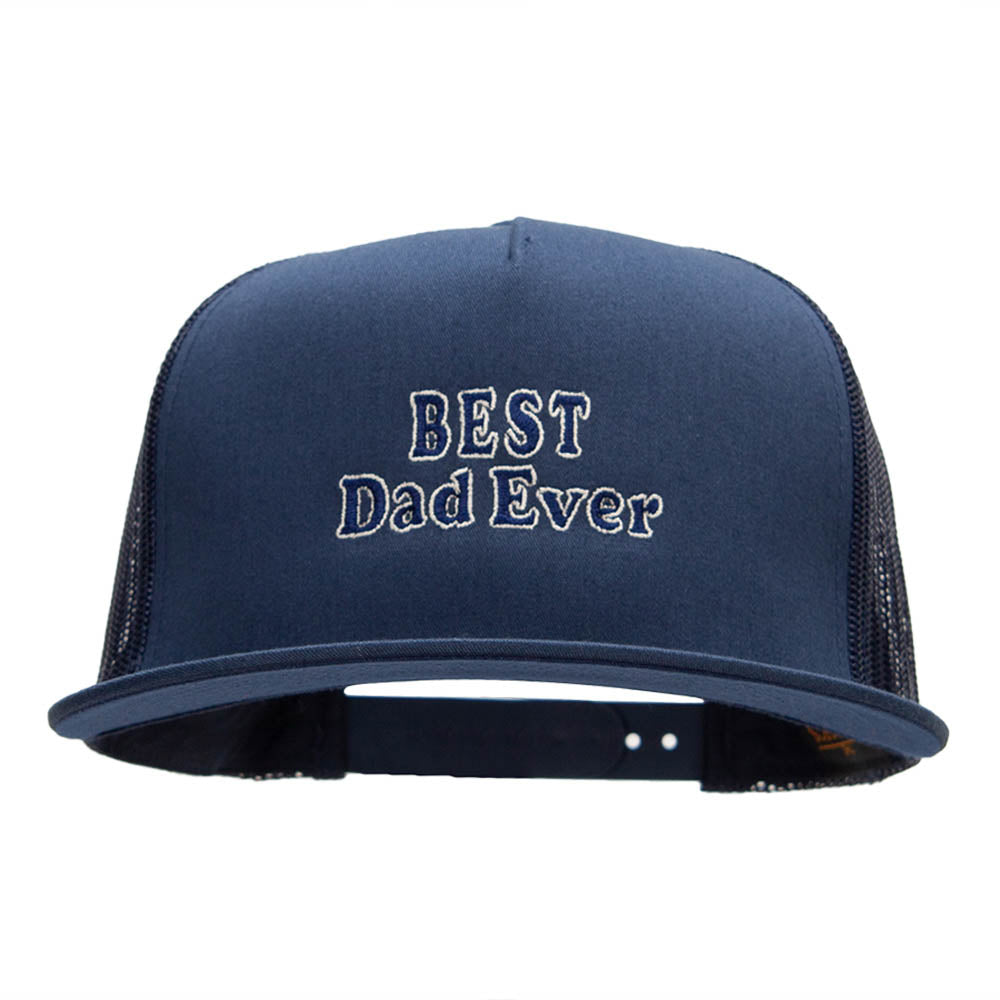 Best Dad Ever Embroidered 5 Panel Mesh Snapback Made in USA - Navy OSFM