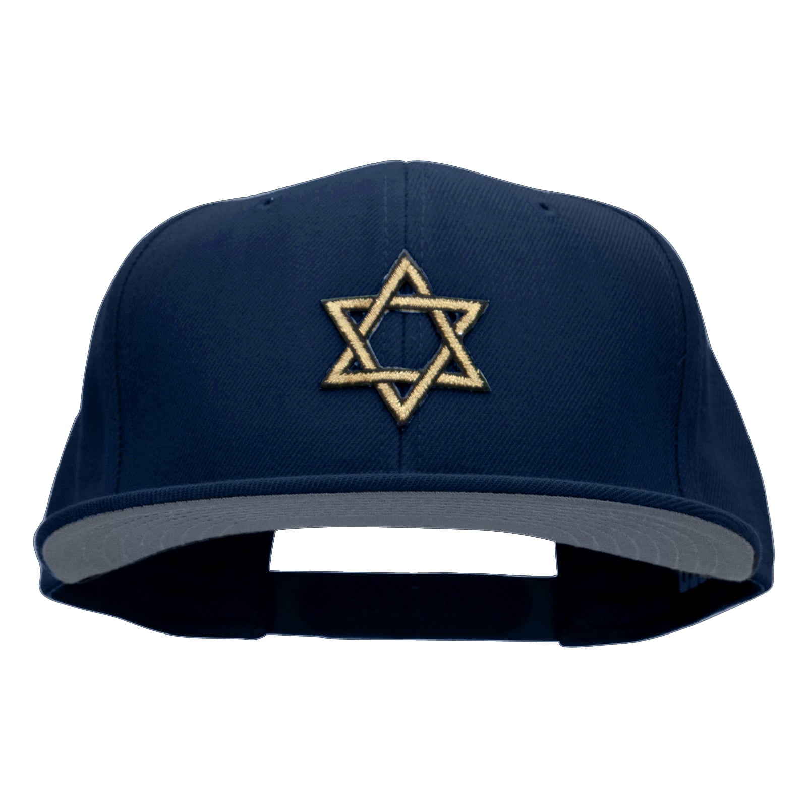 Gold Star of David Patched Wool Blend Pro Style Snapback - Navy OSFM