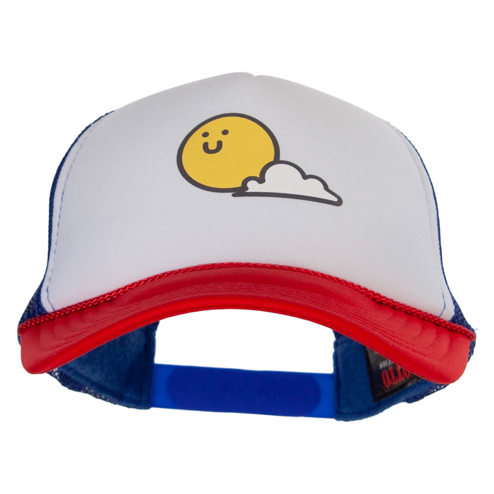 Sunny Smile with Cloud Heat Transfer Foam Panel Mesh Snapback - White Royal OSFM