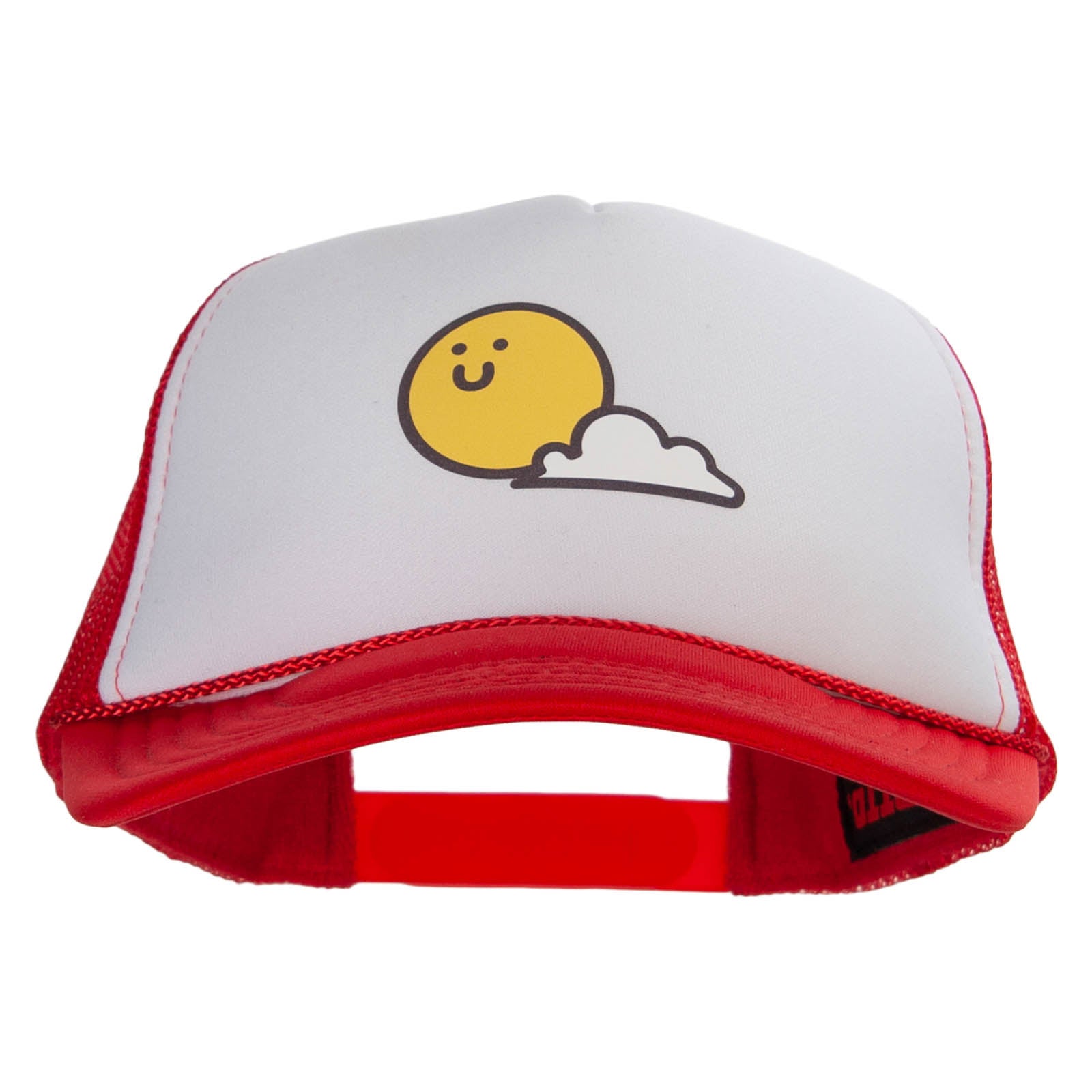 Sunny Smile with Cloud Heat Transfer Foam Panel Mesh Snapback - White Red OSFM