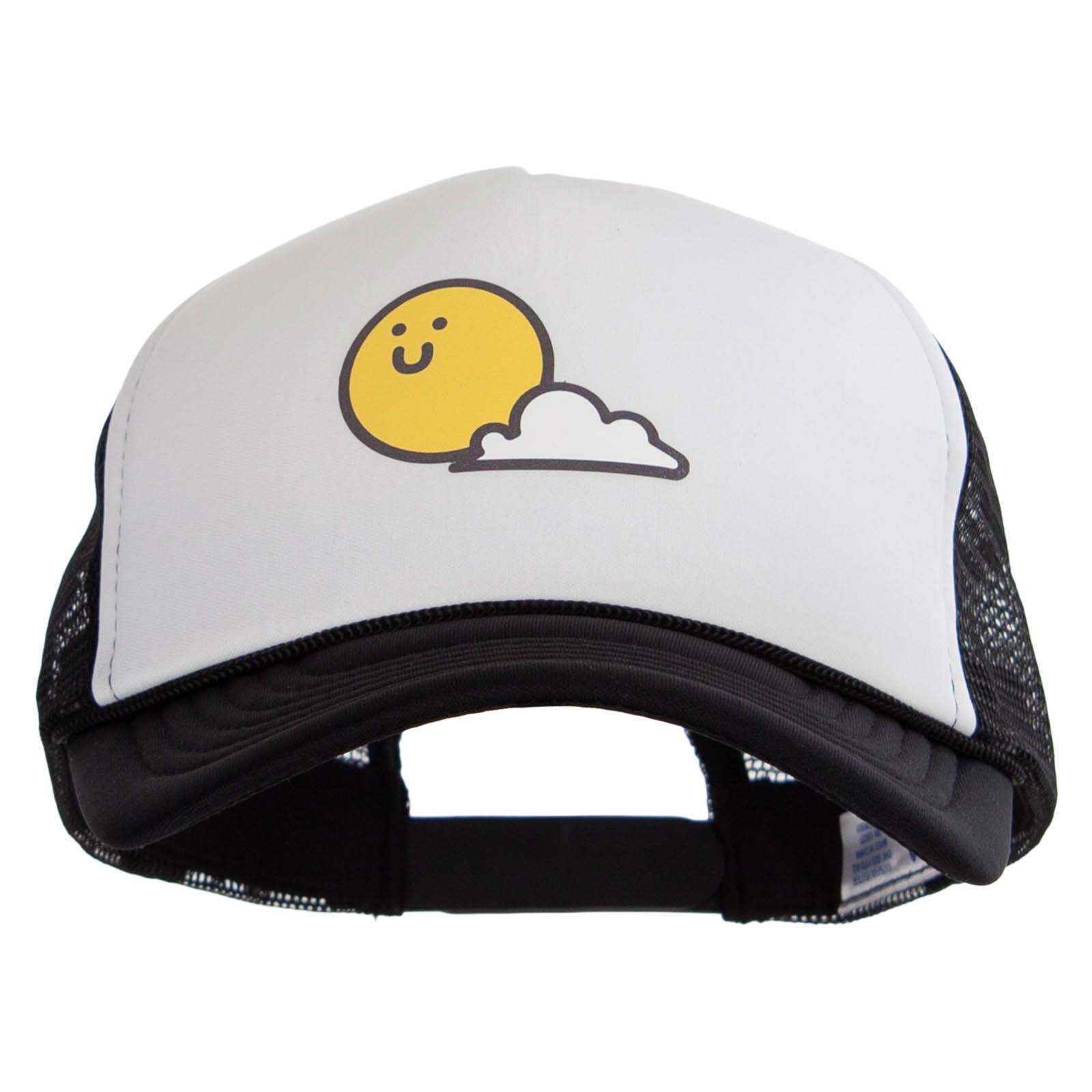 Sunny Smile with Cloud Heat Transfer Foam Panel Mesh Snapback - Black White OSFM