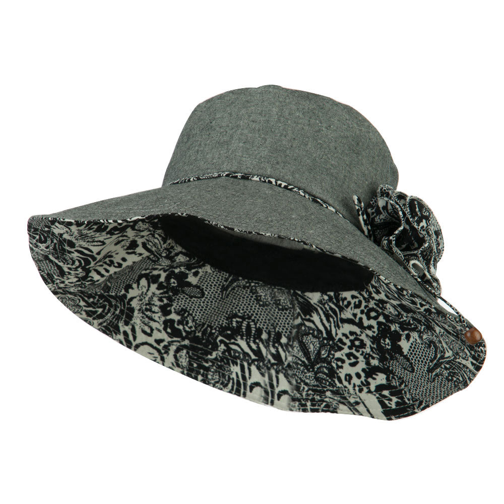 Woman&#039;s Polyester Flower Accent Bucket Hat - Black White OSFM