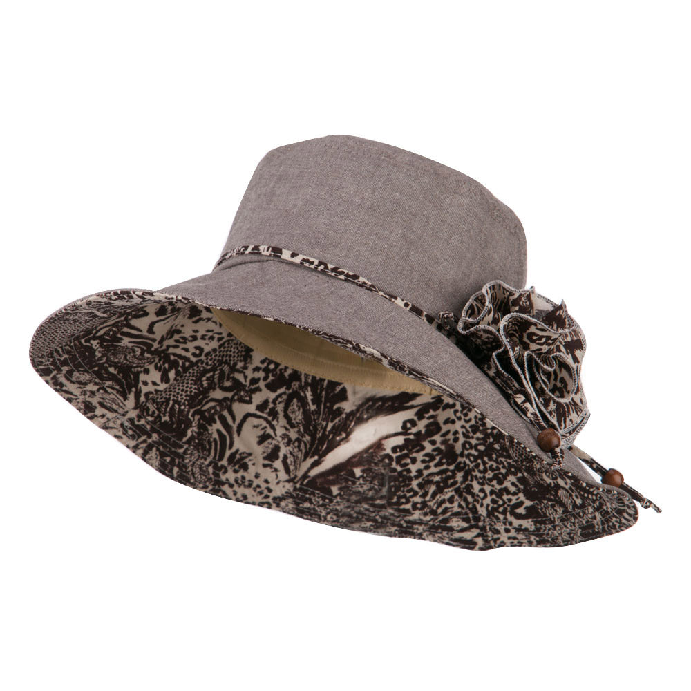 Woman&#039;s Polyester Flower Accent Bucket Hat - Brown Cream OSFM