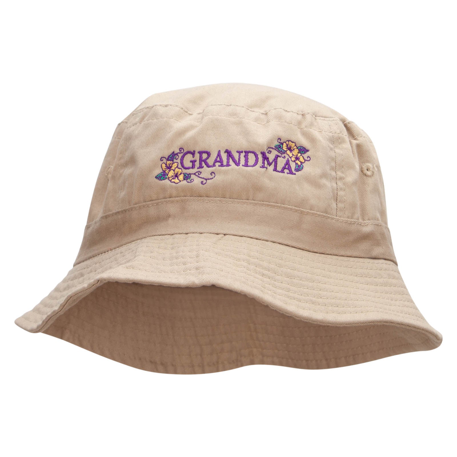 Floral Grandma Embroidered Bucket Hat - Khaki OSFM