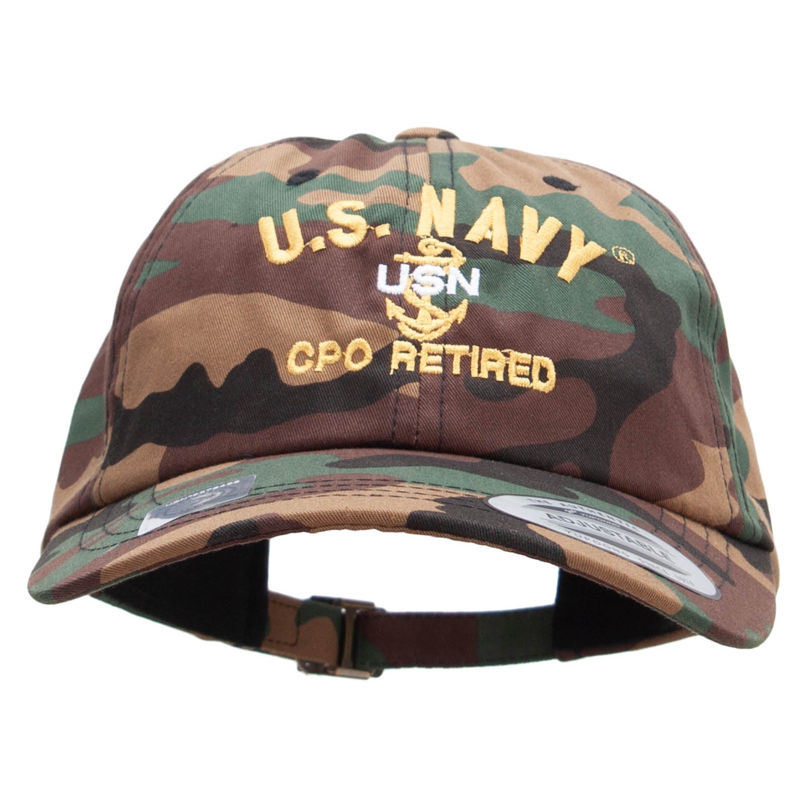 Licensed US Navy USN CPO Retired Unstructured Low Profile 6 panel Cotton Cap - Green Camo OSFM