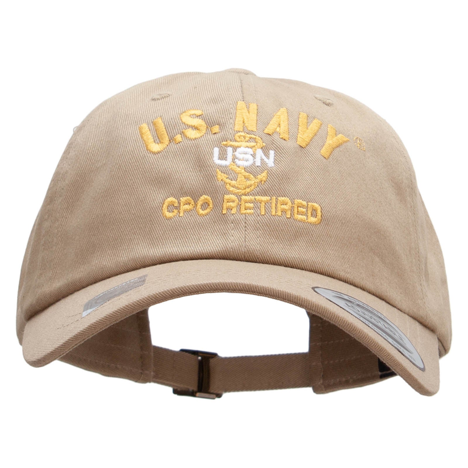 Licensed US Navy USN CPO Retired Unstructured Low Profile 6 panel Cotton Cap - Khaki OSFM