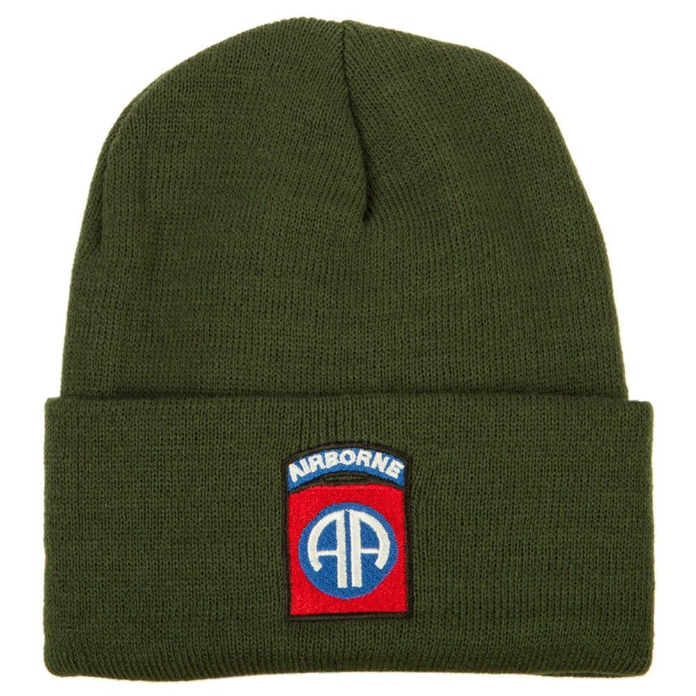 82nd Airborne Military Embroidered Beanie - Olive OSFM