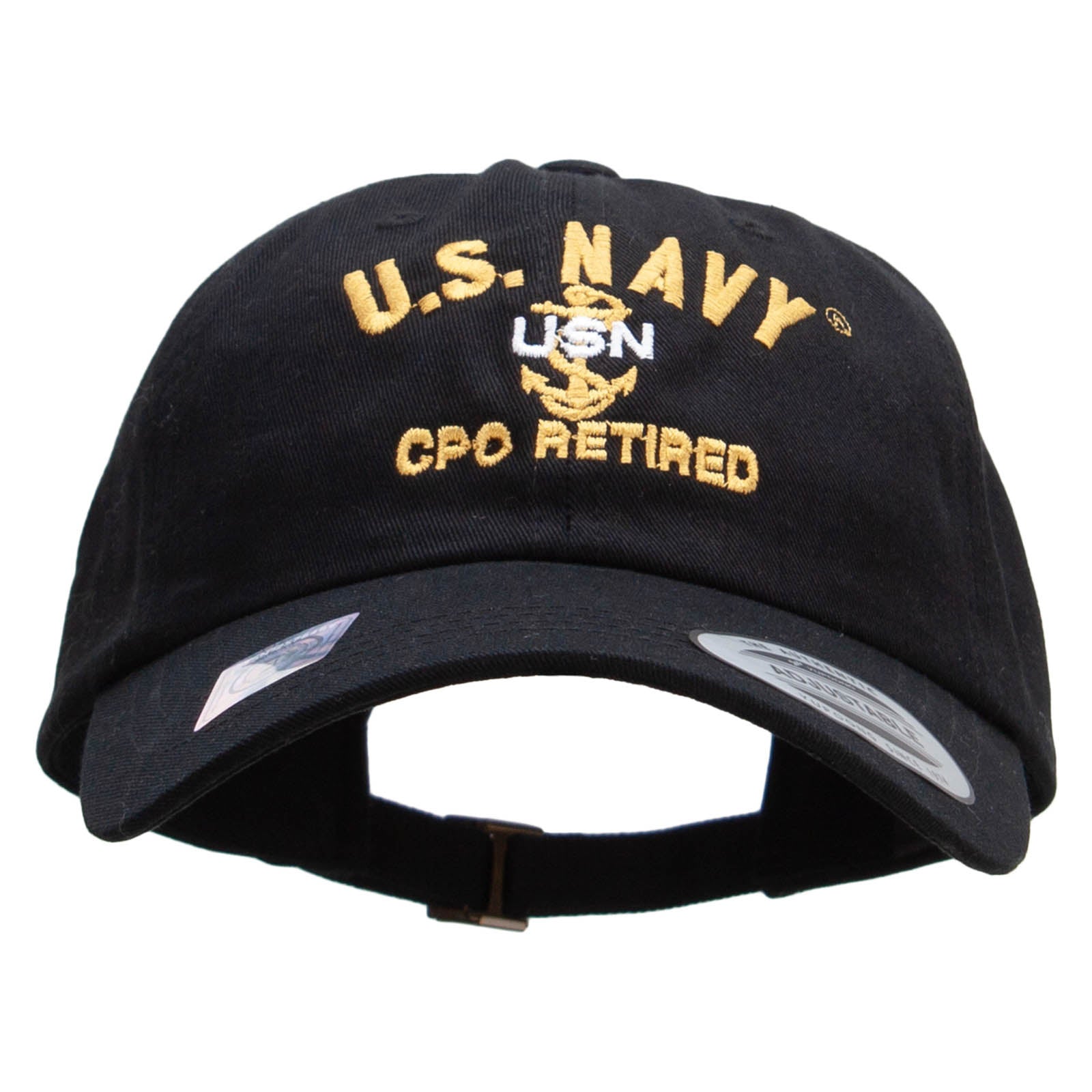 Licensed US Navy USN CPO Retired Unstructured Low Profile 6 panel Cotton Cap - Black OSFM
