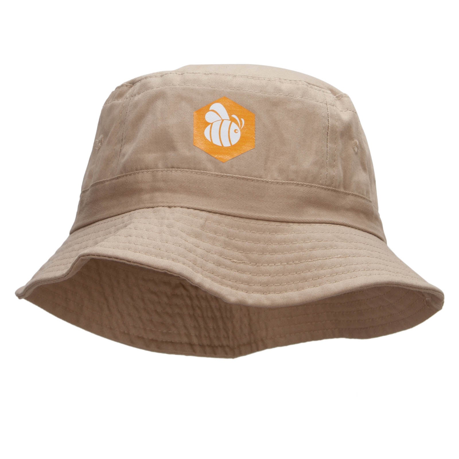 Hexagon Flying Bee Heat Transfer Bucket Hat - Khaki OSFM