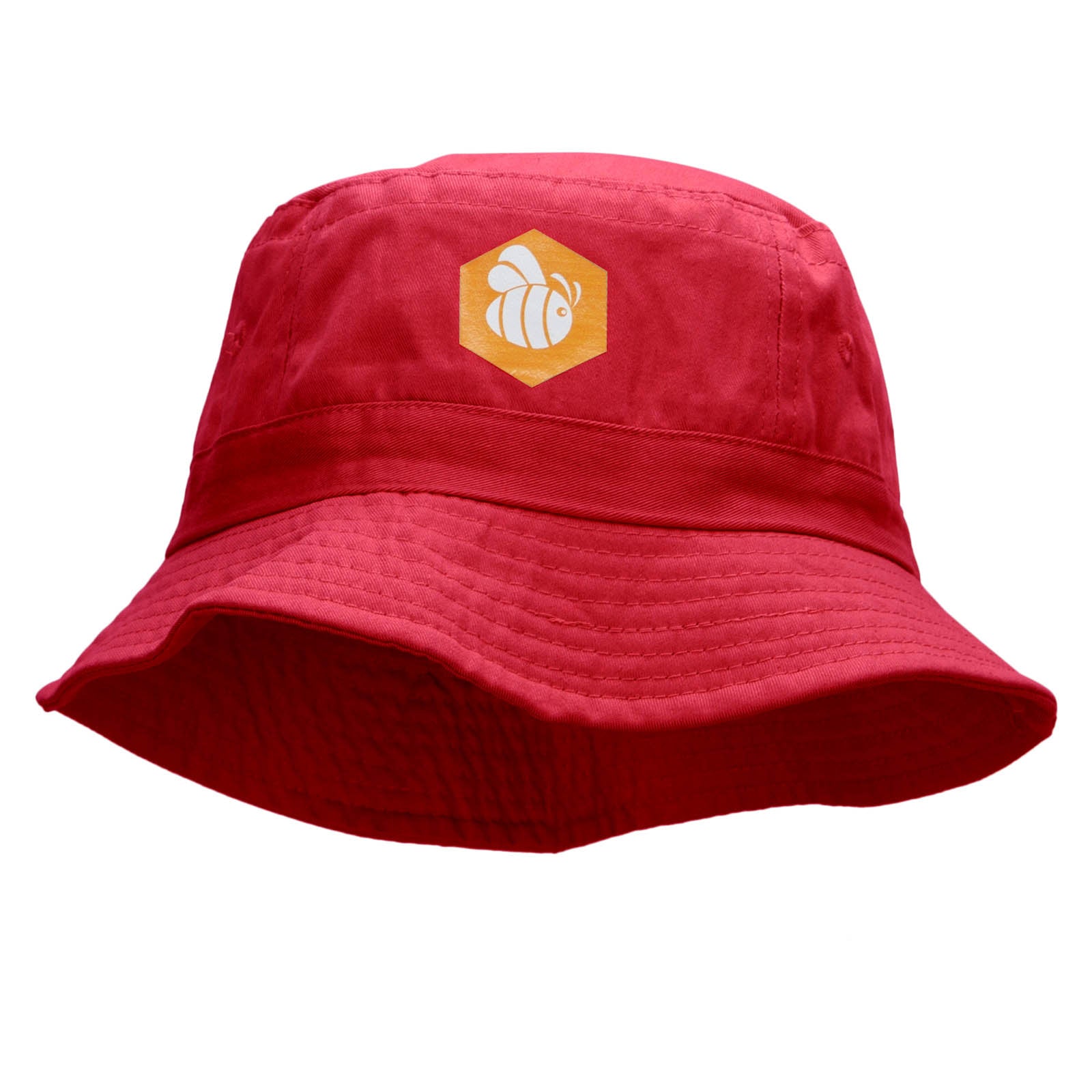 Hexagon Flying Bee Heat Transfer Bucket Hat - Red OSFM