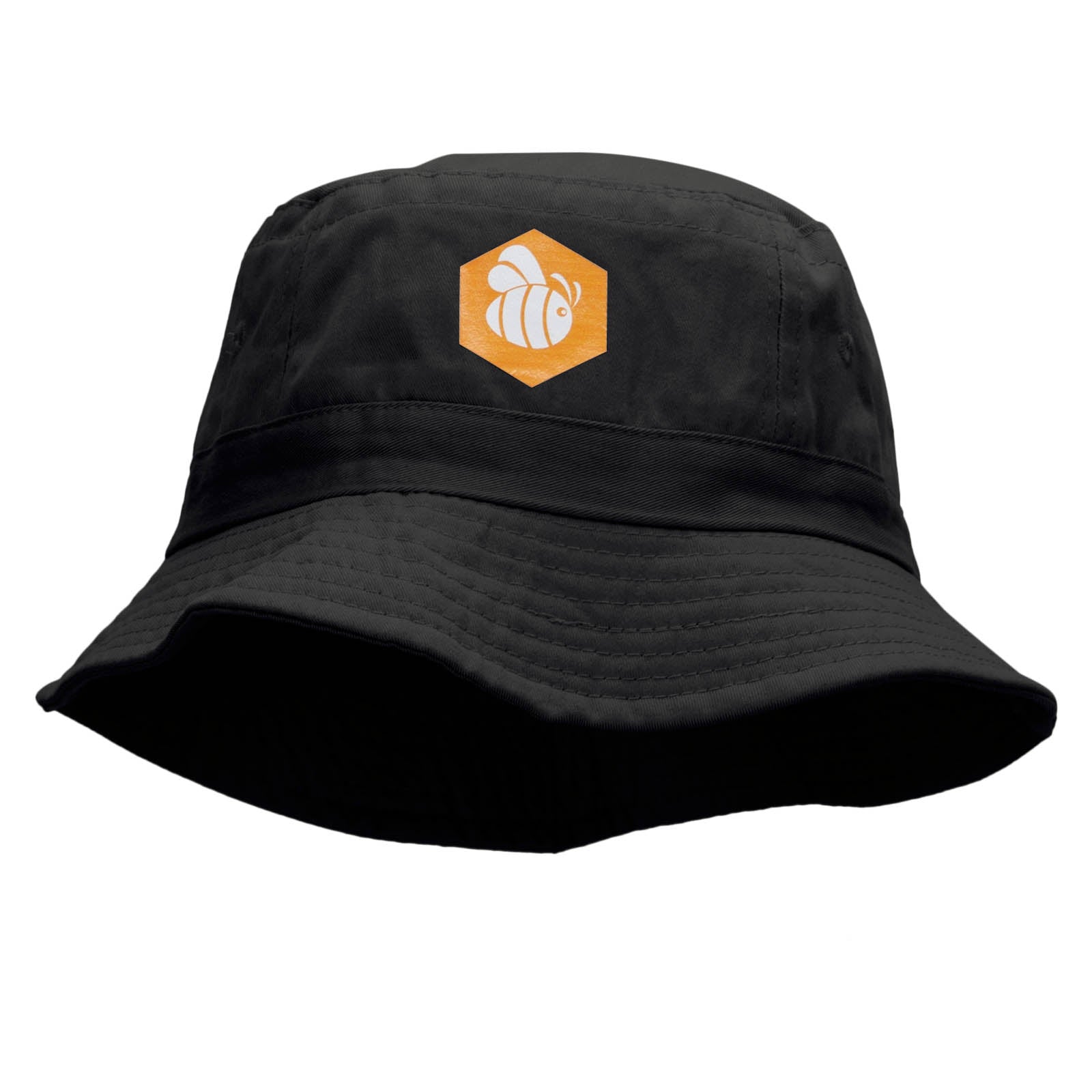 Hexagon Flying Bee Heat Transfer Bucket Hat - Black OSFM