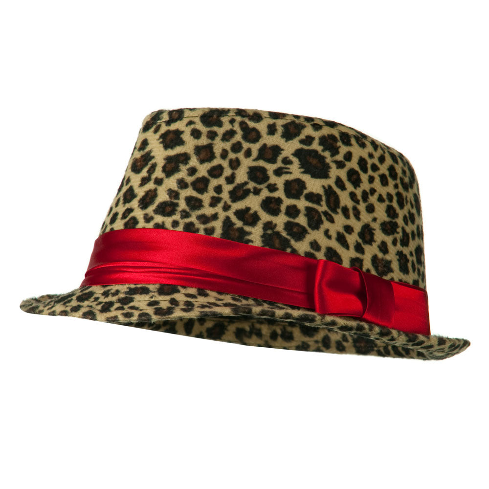 Girls Acrylic Blend Cheetah Print Fedora - Light Brown OSFM