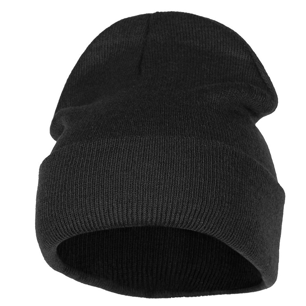 12 inch Acrylic Blank Cuff Long Beanie - Black OSFM