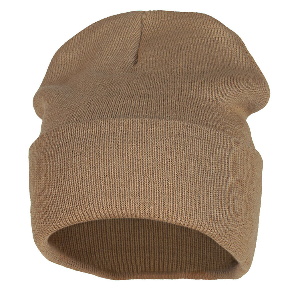 12 inch Acrylic Blank Cuff Long Beanie - Khaki OSFM