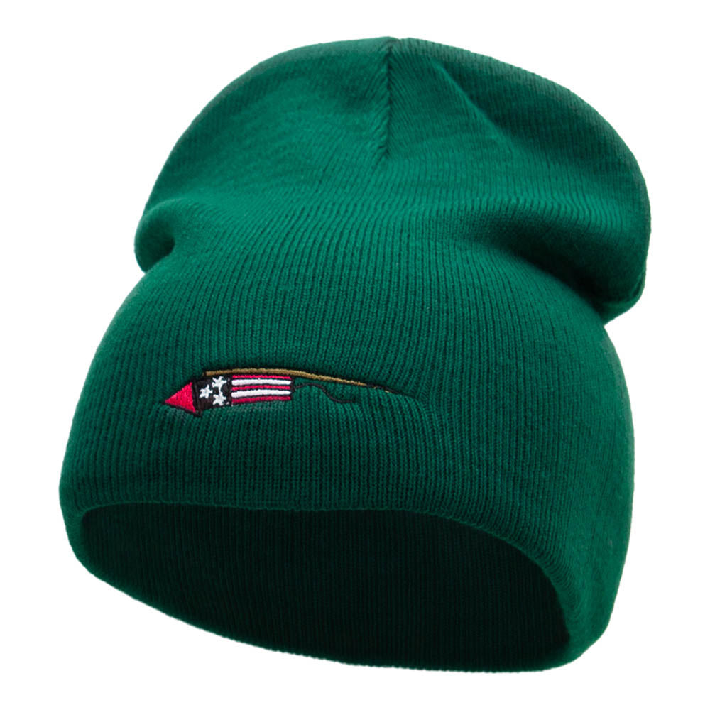 USA Rocket Embroidered 8 Inch Knitted Short Beanie - Dark Green OSFM