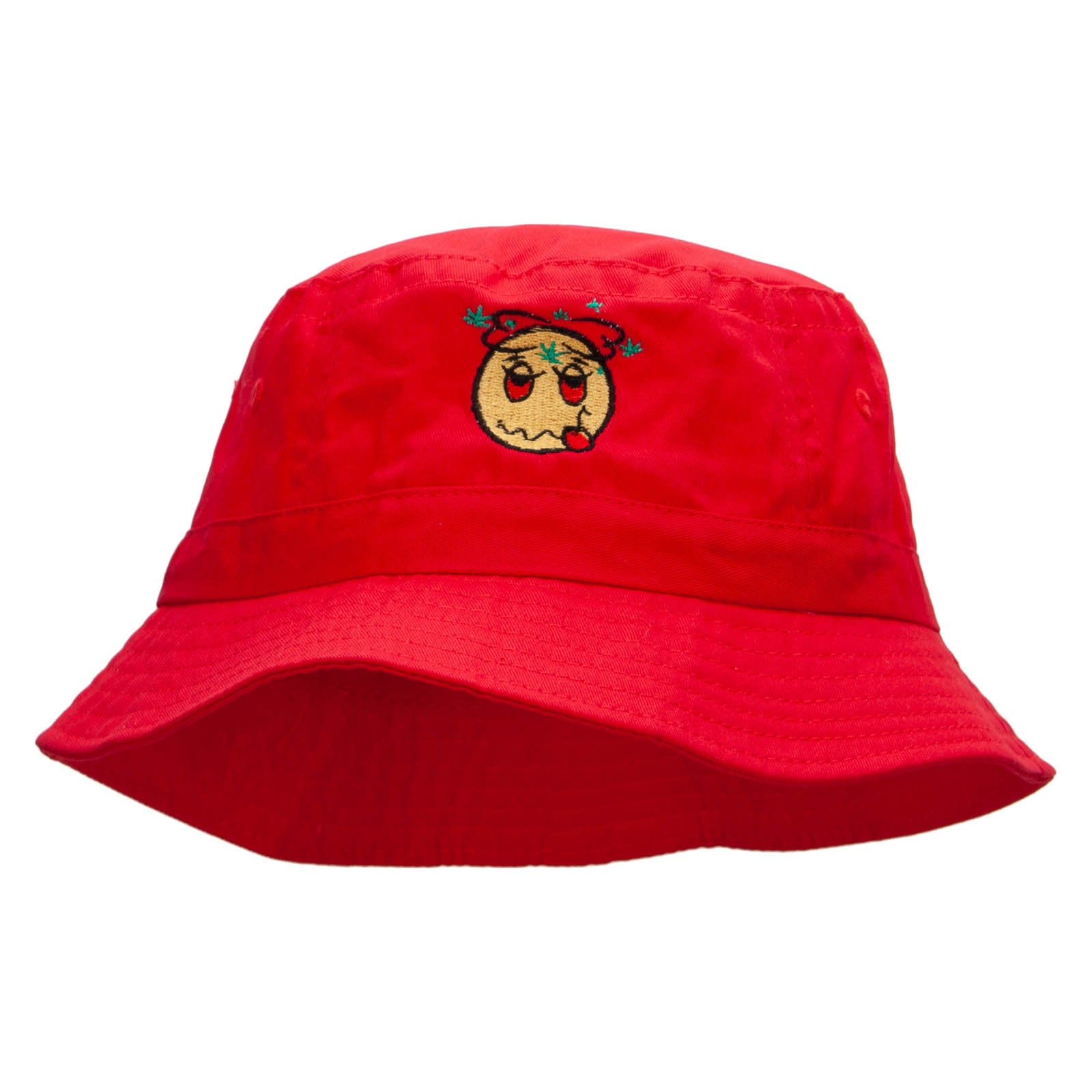 Stoned Emoji Embroidered Bucket Hat - Red OSFM