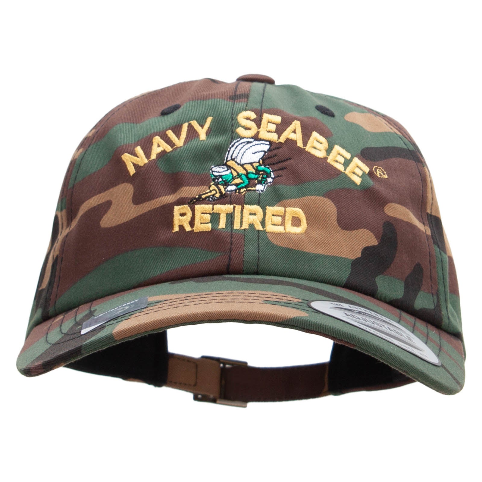 Licensed US Navy Seabee Retired Unstructured Low Profile 6 panel Cotton Cap - Green Camo OSFM