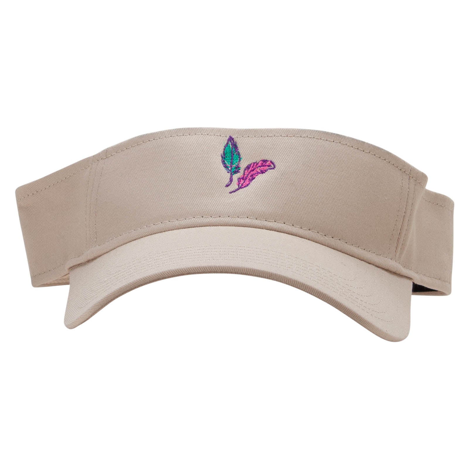 Mardi Feathers Embroidered Cotton Twill Sun Visor - Khaki OSFM