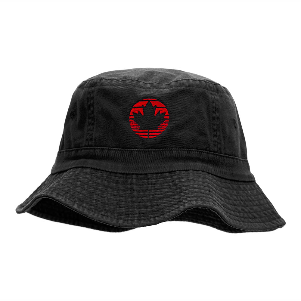 Lined Canada Leaf Embroidered Bucket Hat - Black OSFM