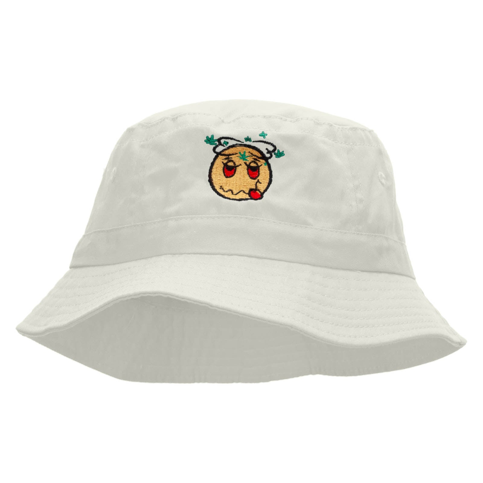 Stoned Emoji Embroidered Bucket Hat - White OSFM