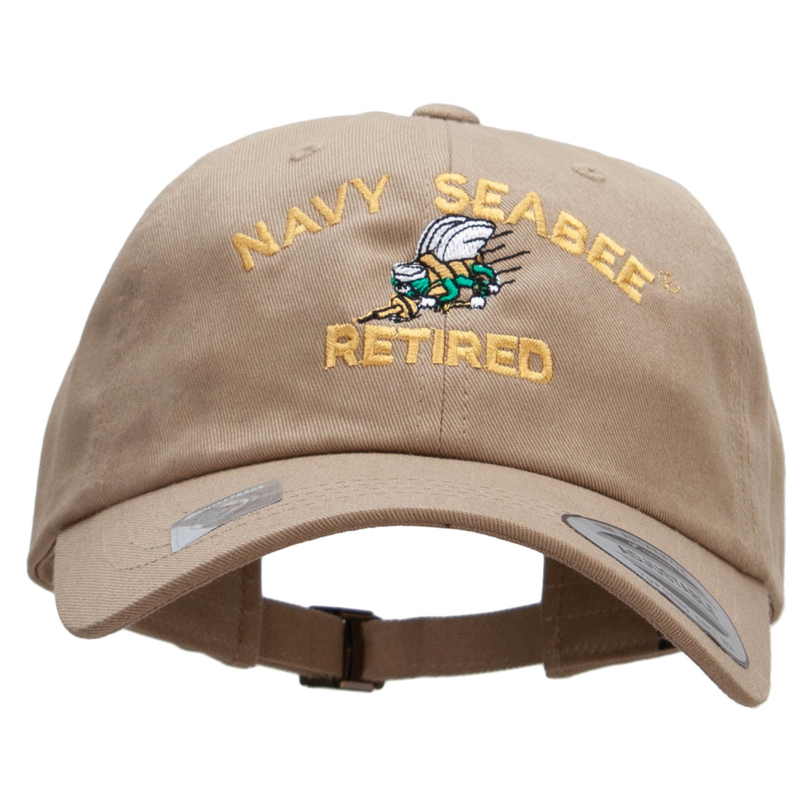 Licensed US Navy Seabee Retired Unstructured Low Profile 6 panel Cotton Cap - Khaki OSFM