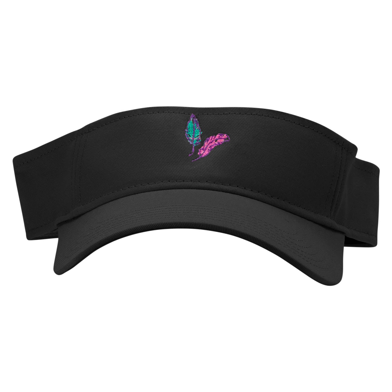 Mardi Feathers Embroidered Cotton Twill Sun Visor - Black OSFM