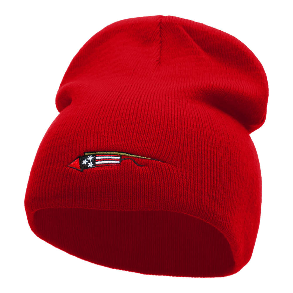 USA Rocket Embroidered 8 Inch Knitted Short Beanie - Red OSFM