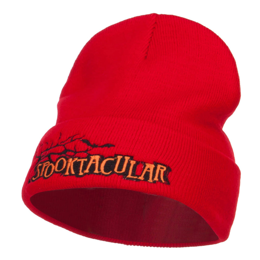 Halloween Spooktacular Embroidered Long Beanie - Red OSFM
