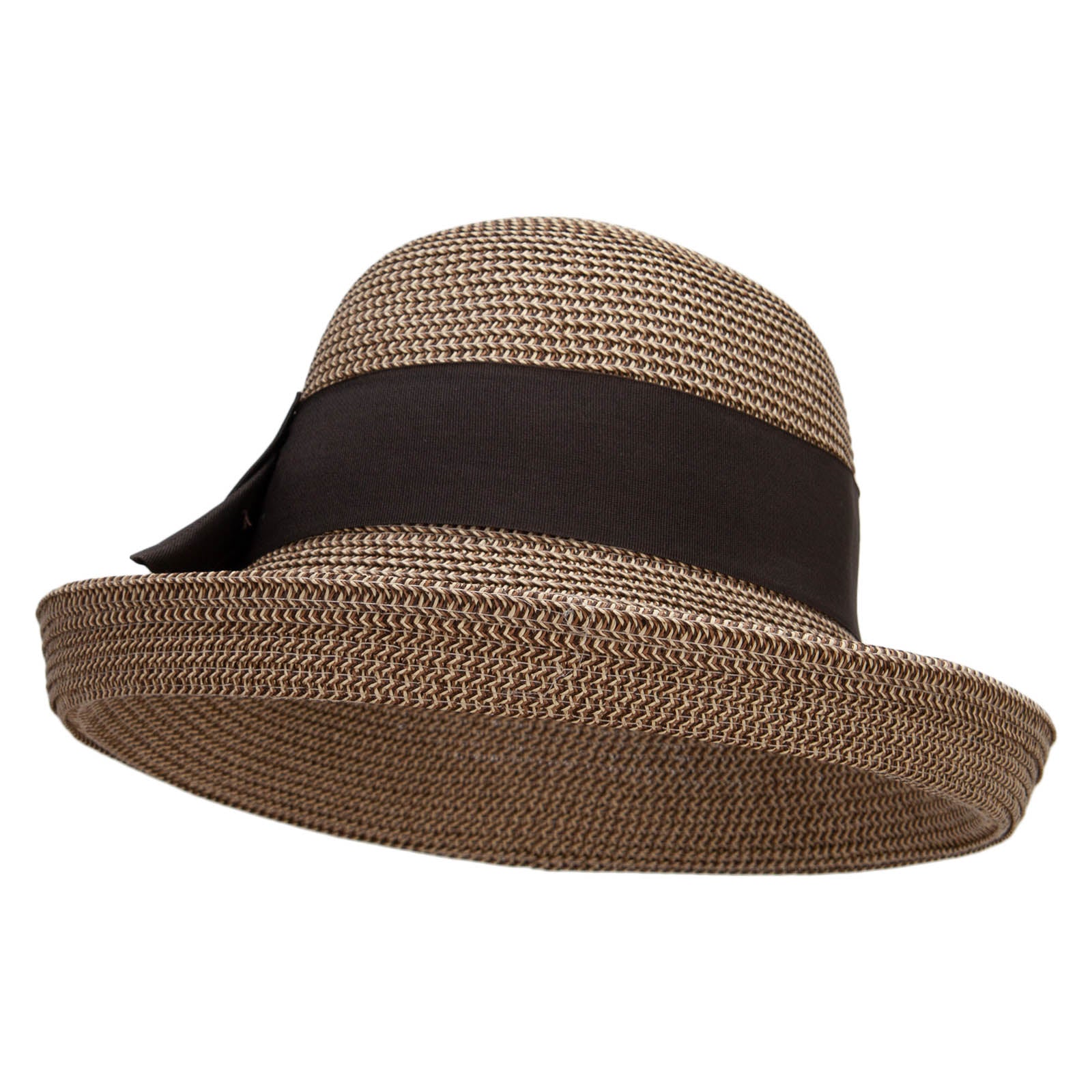 Women&#039;s Wide Grosgrain Band and Bow Hat - Brown Tweed OSFM