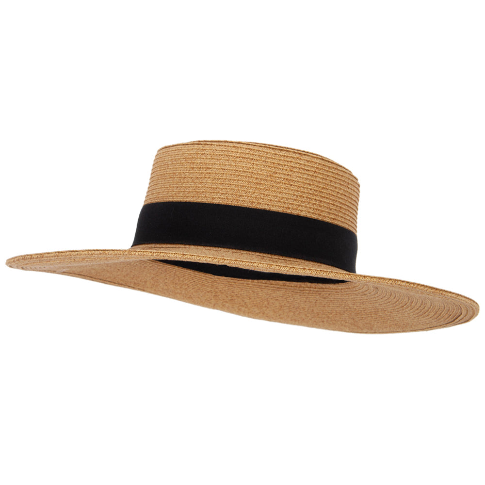 Women&#039;s Paper Braid Large Brim Gambler Style Dressy Sun Hat - Sand Heather OSFM