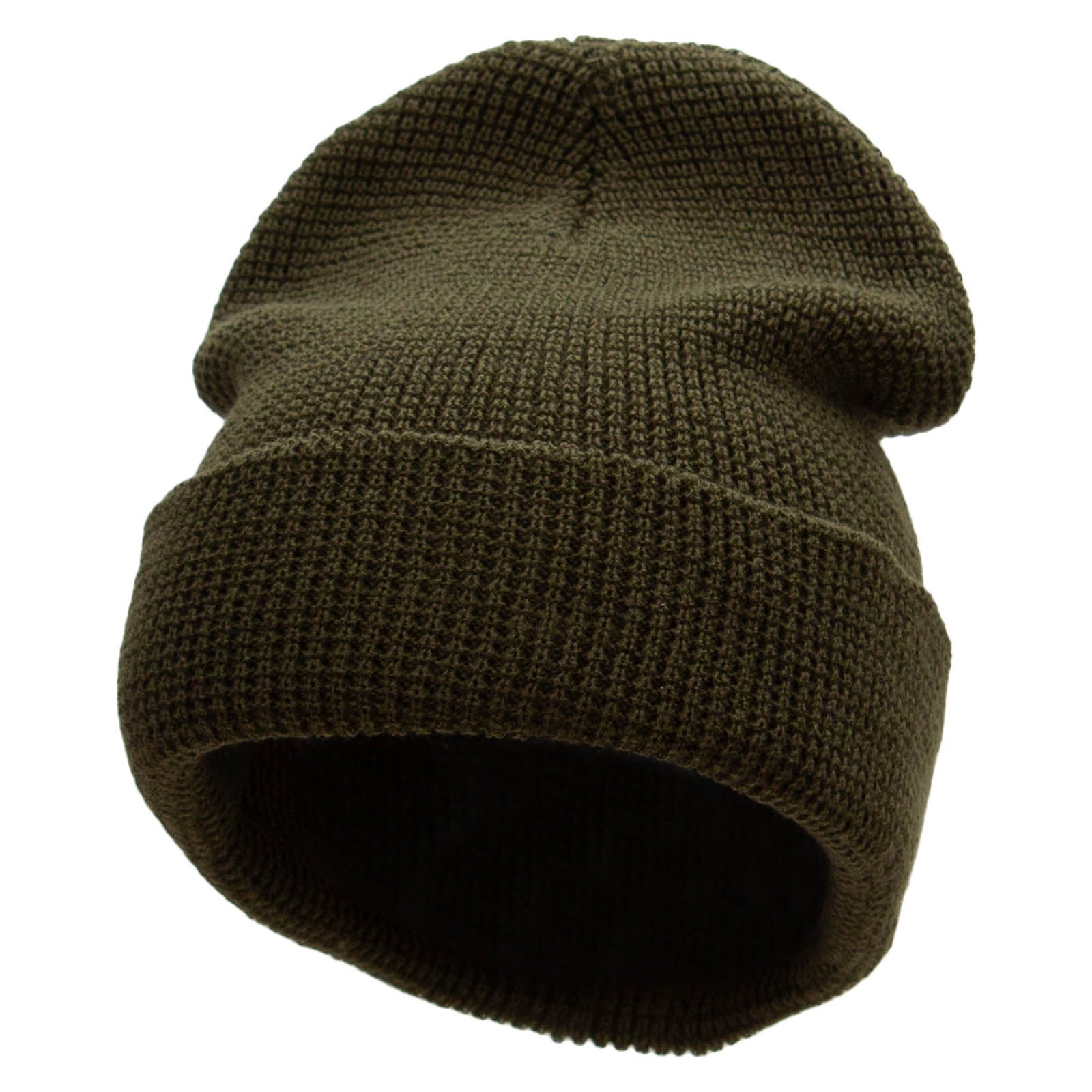 Waffle Knit Cuff Beanie - Olive OSFM