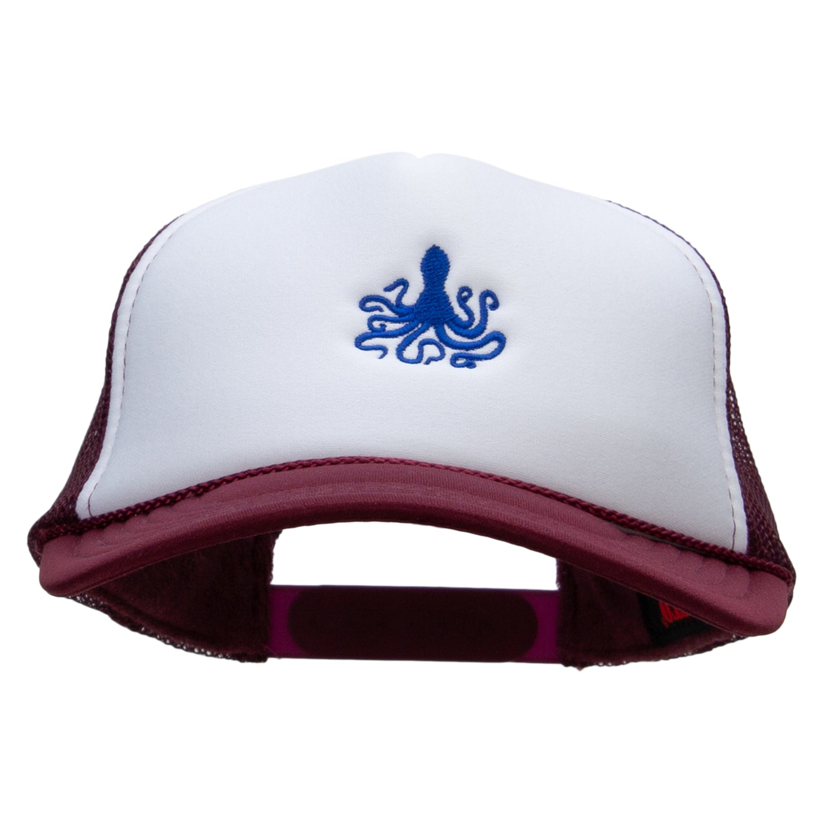 Octopus Embroidered Foam Panel Mesh Snapback - Maroon White OSFM