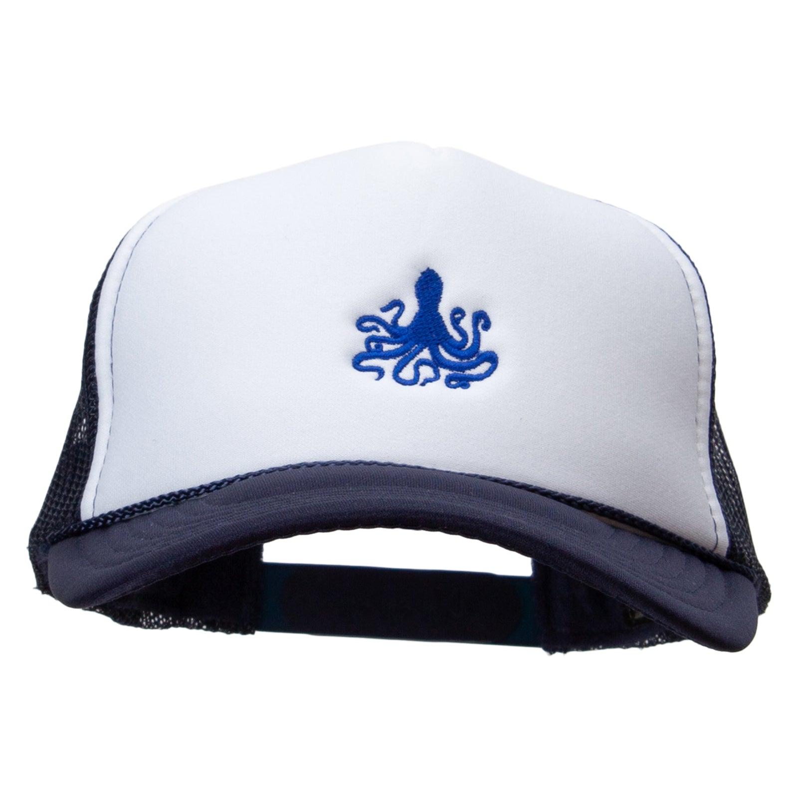 Octopus Embroidered Foam Panel Mesh Snapback - Navy White OSFM