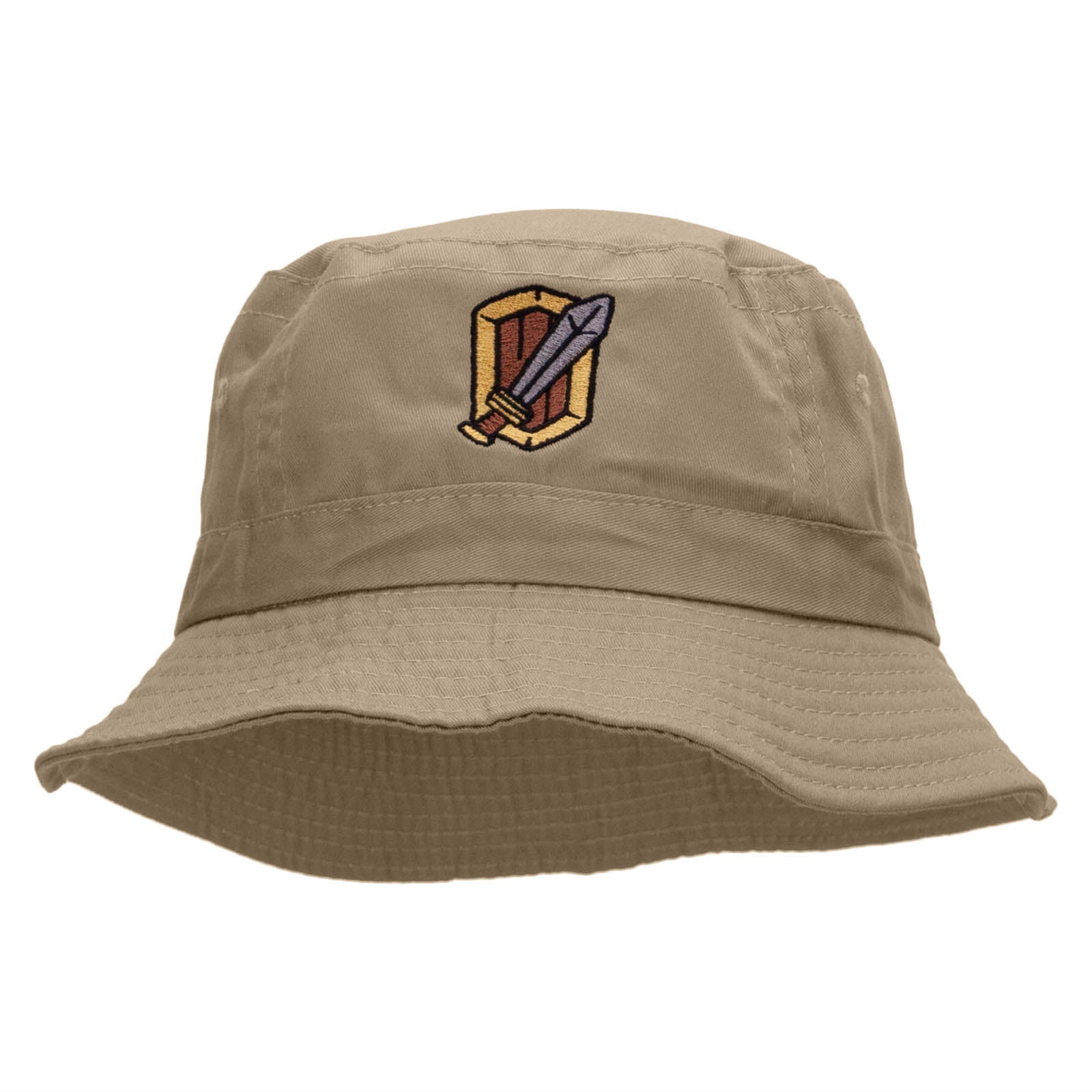 Sword &amp; Shield Embroidered Bucket Hat - Khaki OSFM