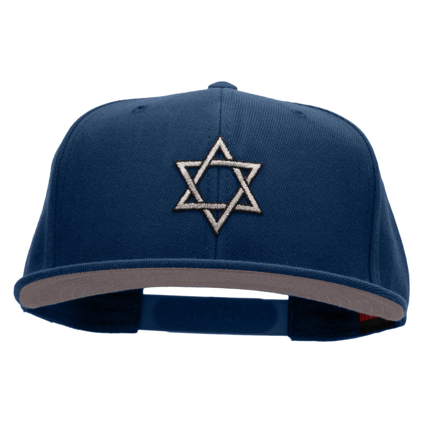 Silver Star of David Patched Wool Blend Pro Style Snapback - Navy OSFM