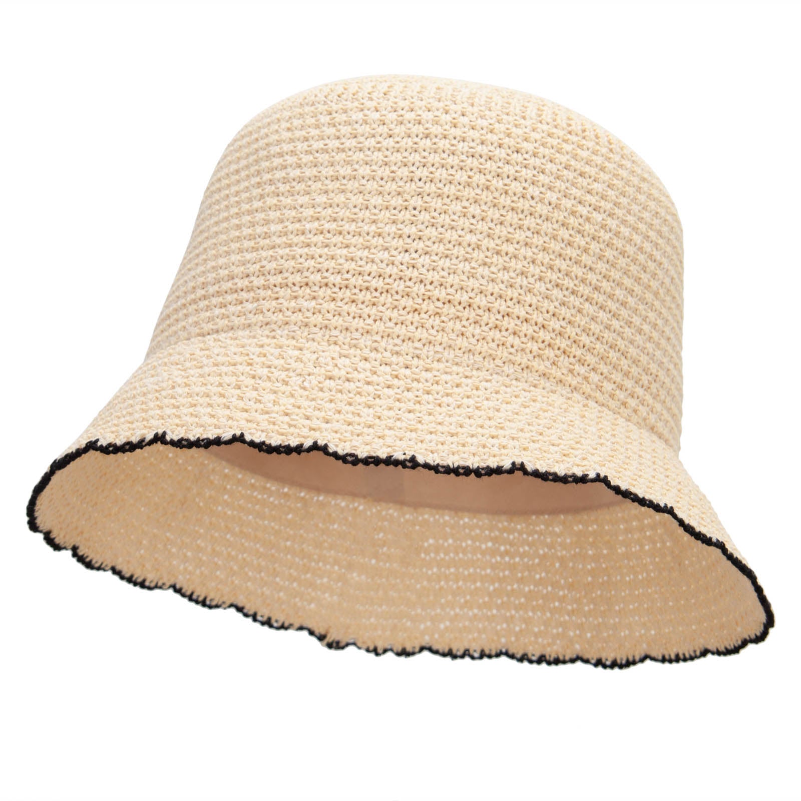 Women&#039;s 2 brim Knit Design Bucket Hat - Beige OSFM