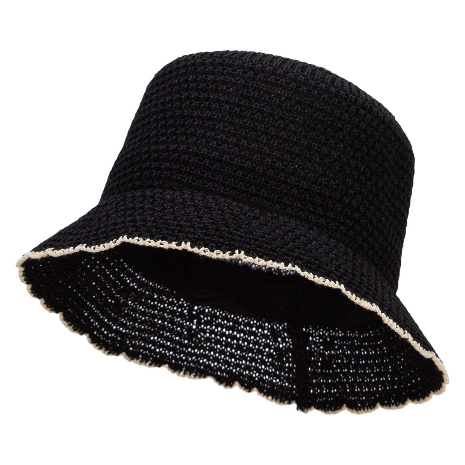 Women&#039;s 2 brim Knit Design Bucket Hat - Black OSFM