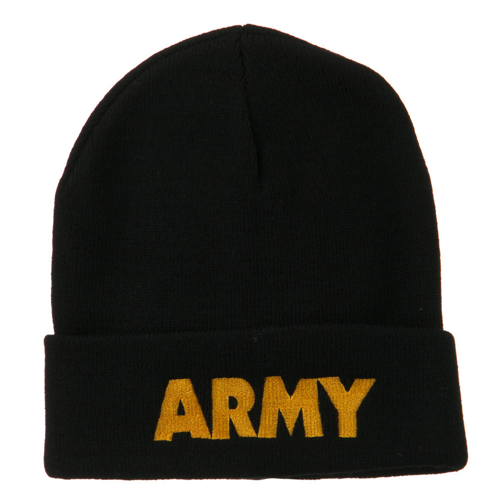 Army Embroidered Long Knitted Beanie - Black OSFM