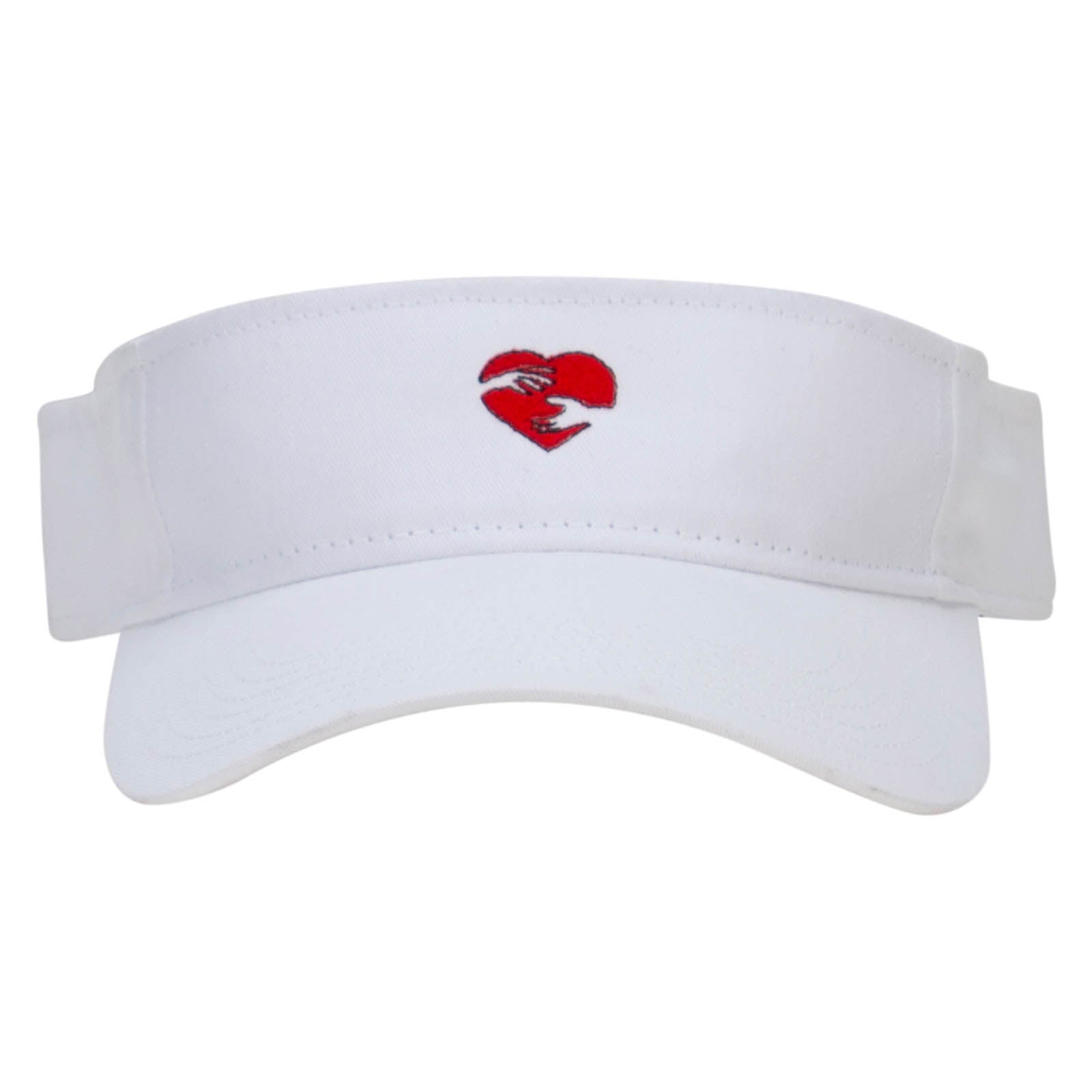 Hand Heart Embroidered Cotton Twill Sun Visor - White OSFM