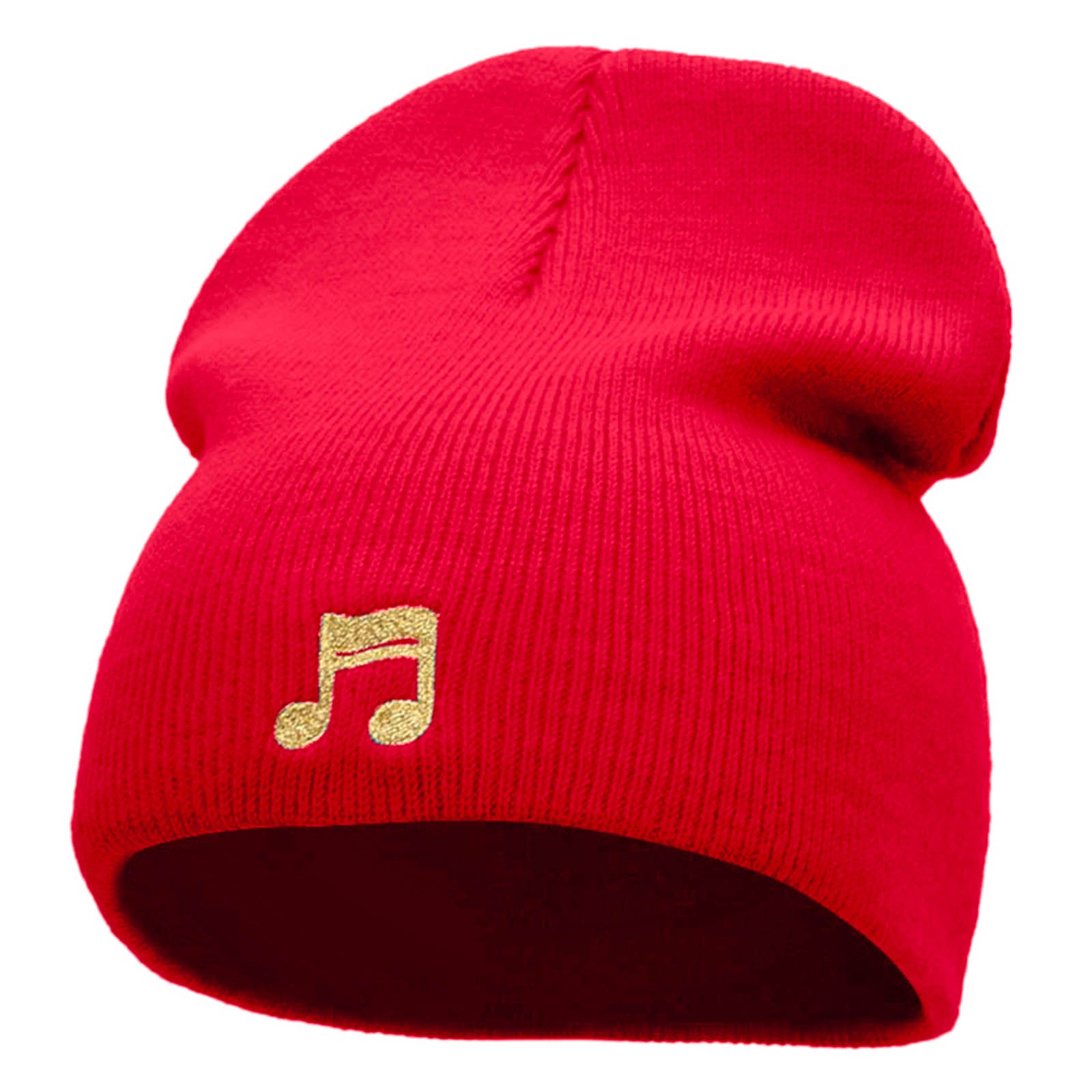 Beamed 16th Note Embroidered Short Beanie - Red OSFM