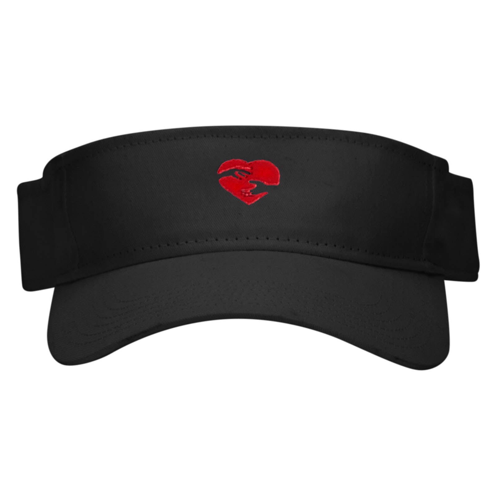 Hand Heart Embroidered Cotton Twill Sun Visor - Black OSFM