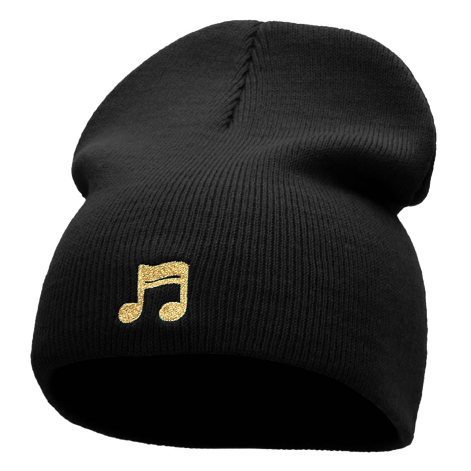 Beamed 16th Note Embroidered Short Beanie - Black OSFM