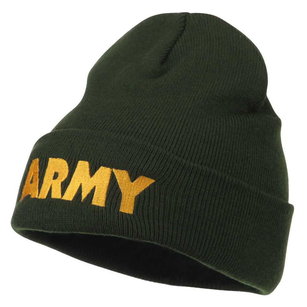 Army Embroidered Long Knitted Beanie - Olive OSFM