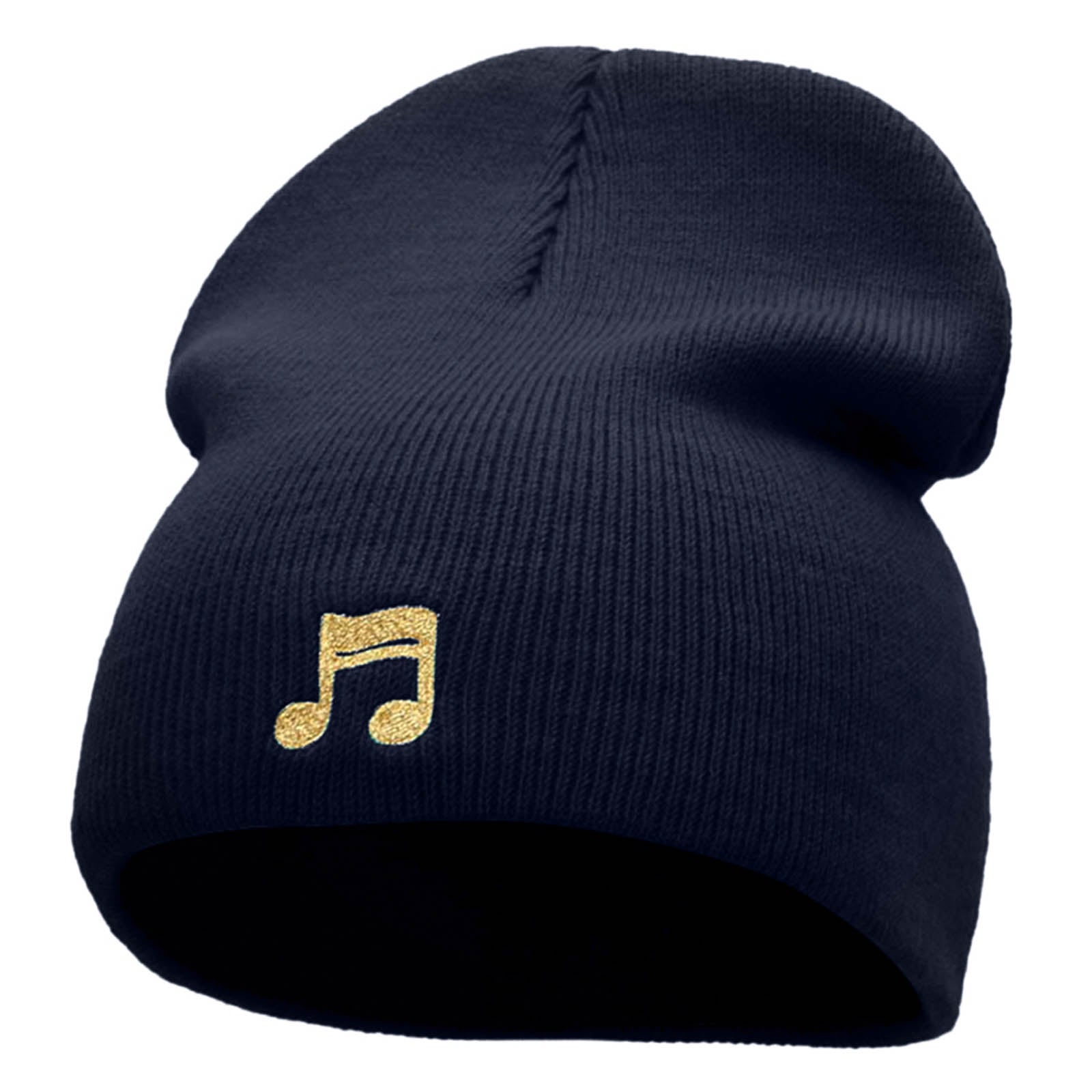 Beamed 16th Note Embroidered Short Beanie - Navy OSFM