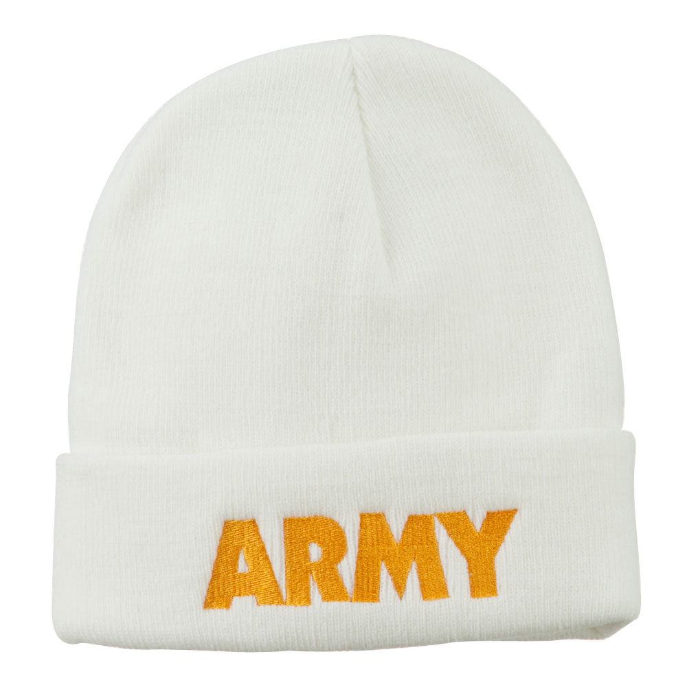 Army Embroidered Long Knitted Beanie - White OSFM
