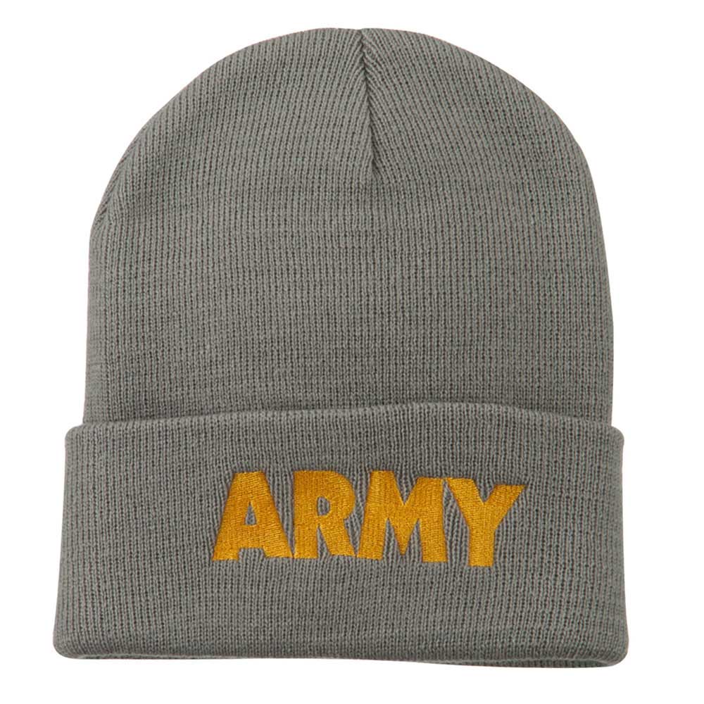 Army Embroidered Long Knitted Beanie - Grey OSFM