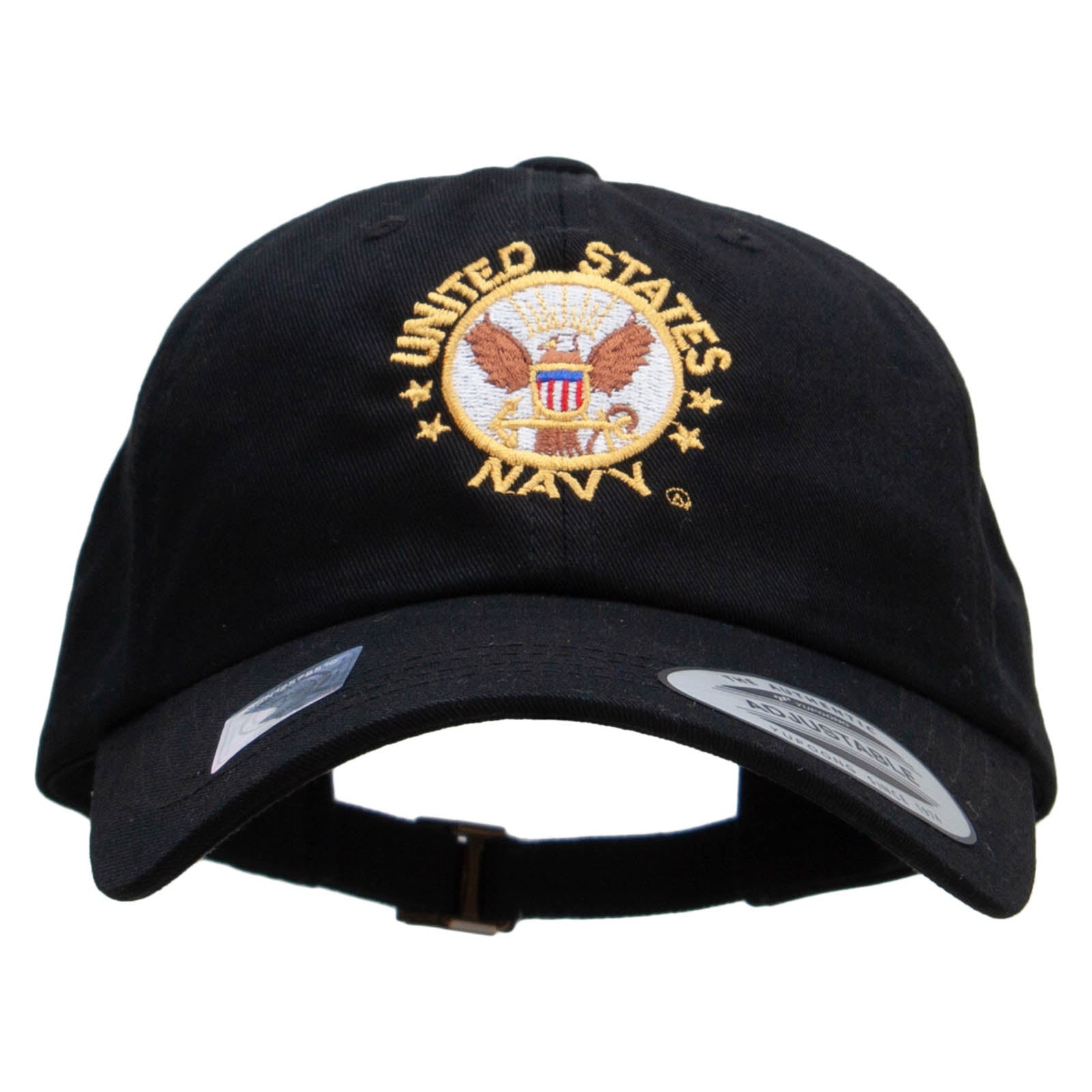 Licensed United States Navy Circle Emblem Unstructured Low Profile 6 panel Cotton Cap - Black OSFM