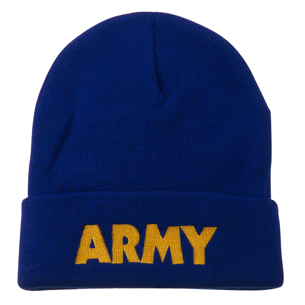 Army Embroidered Long Knitted Beanie - Royal OSFM